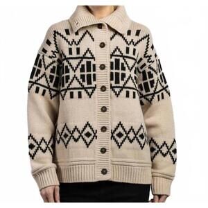 NEW WHITE + WARREN merino fair isle jacket in ivory combo